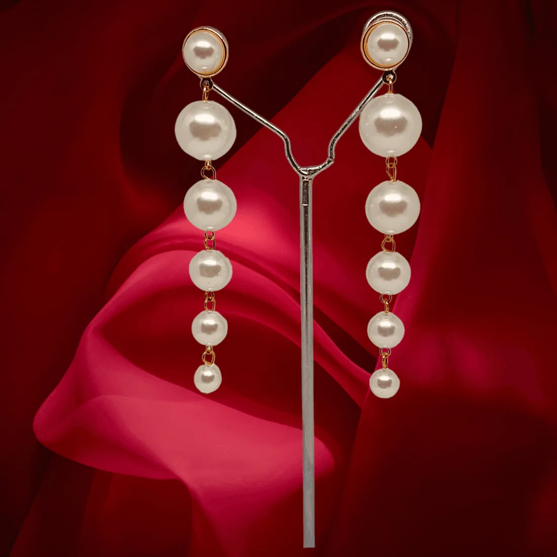 Long Pearl with Gold Dangle Earrings