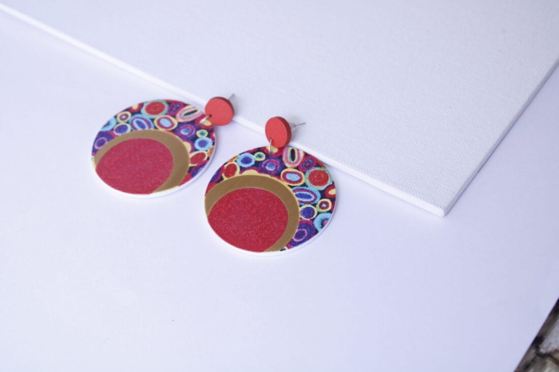 Big Round Disk Earrings Red Colored - Image 2