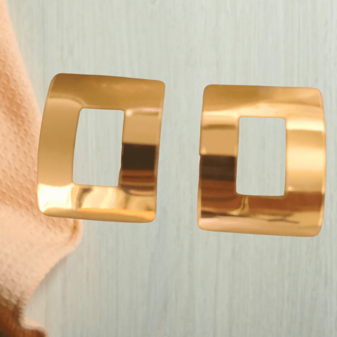 Metal Hollow Rectangular Hoop Earrings - Image 3
