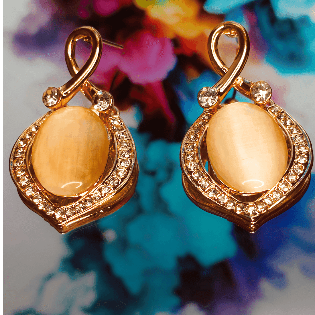 Opal Waterdrop Statement Earrings with Stones