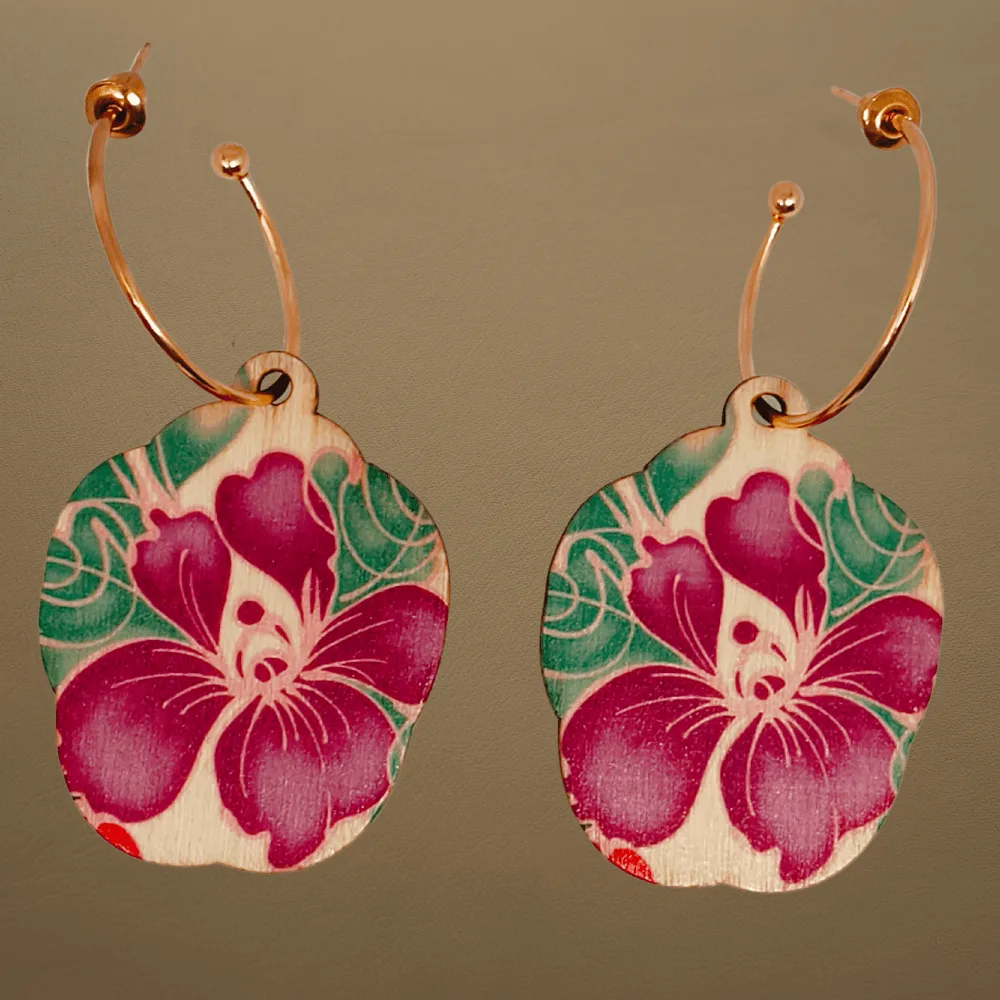 Purple Floral Drop Earrings - Image 2