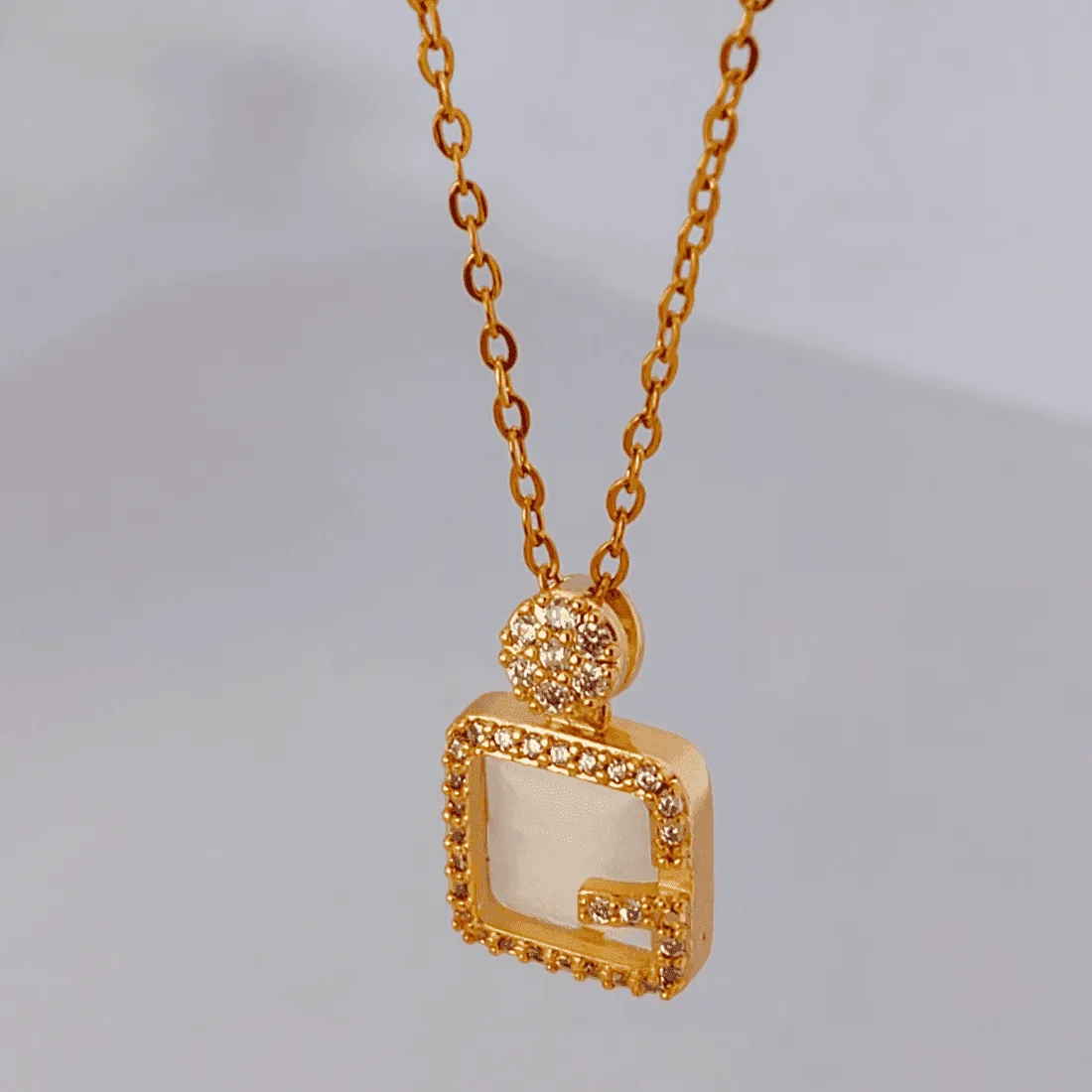 Square Monalisa Stone Necklace (Stainless Steel Chain)