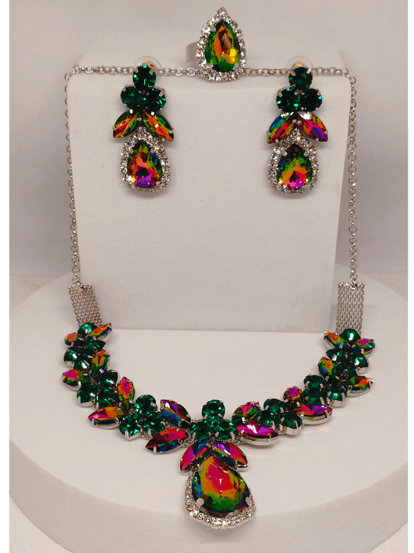 Princess Cut Multi Stone Necklace Set with Ring