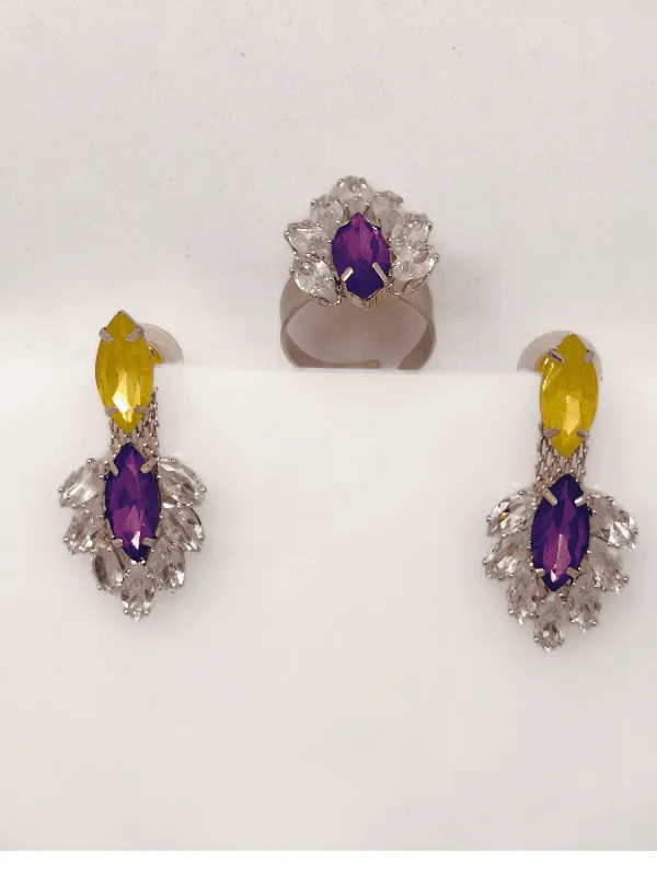 Rani Stones Multicolored Necklace set with Ring - Image 4