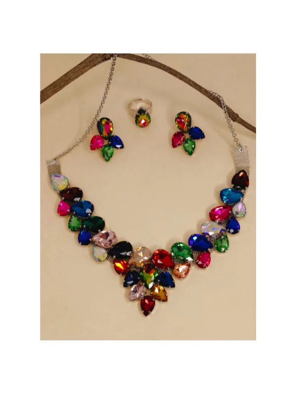 Gorgeous Korean Glass Stones Necklace Set with Ring