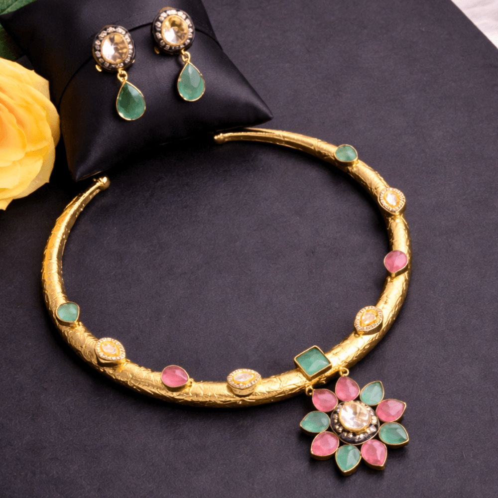 Kundan Hasli Necklace Set with AD Stone